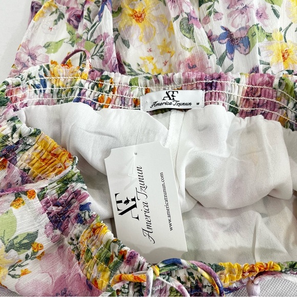 Floral Tassel Tie Mini Dress Multicolored Sheer Lined Tiered Shimmery - Picture 14 of 14